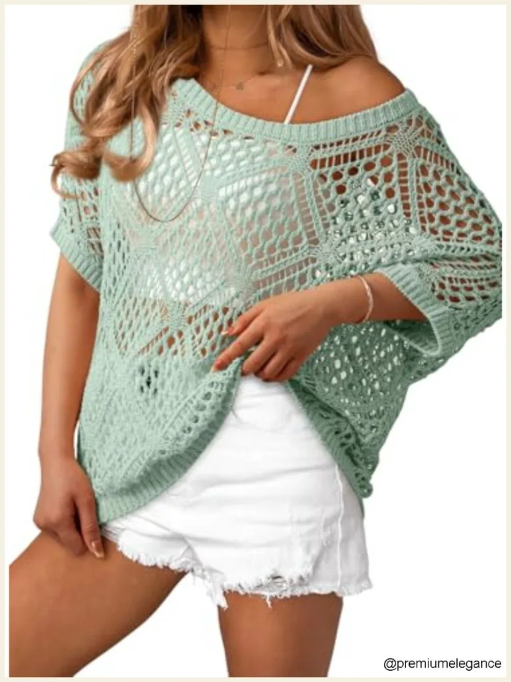 Crochet Hollow Out Off Shoulder Knit Cover Up Beach Swimsuit Coverup